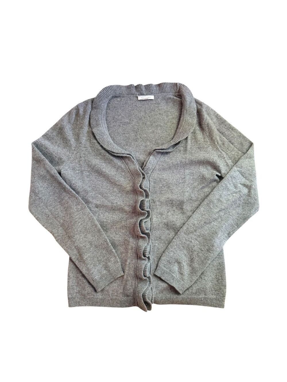 Garnet Hill 100% Cashmere Cardigan Sweater Gray Ruffle Size S Women's